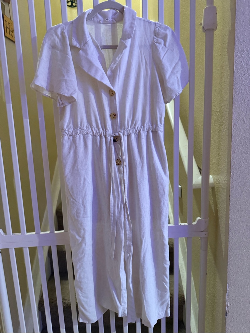 June & Hudson Ivory Cotton Button Front Jumpsuit Romper Pockets Wide Leg Size M